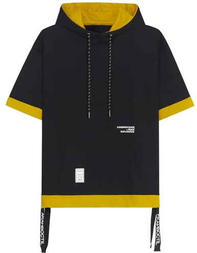 Covisoty Sweat Manche Courte Homme Coton Tee Shirt à Capuche Color Block Pull à Capuche L'été Hoodie Sweatshirt