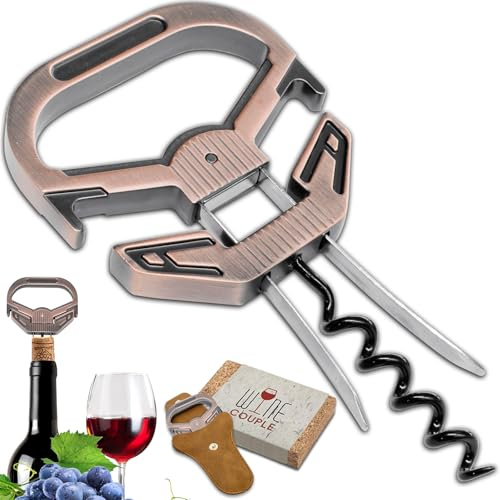 LUCYLANKER Ouvre Bouteille de Vin, 3 en 1 Ah So Ouvre Bouteille, Tire Bouchon de Vin Vieux avec Étui en Cuir Portable, Cadeau pour Cadeau Amateur de Vin (Cuivre Rouge - Élégant)