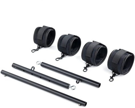 Heavy Duty Stainless Steel Expandable Spreader Bar with 4pcs PU Black--Pink Skull Pattern Detachable Adjustable Straps,Workout Bar for Home Indoor Gym Training Kit