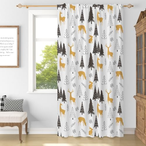 YONGFOTO Skandinavische Vorhänge Für Schlafzimmer Boho Wald Pflanzen Tiere Schneeflocke Halbtransparent Licht Filtern Gardinen Für Wohnzimmer Mit Stangendurchzug 1 Paneel 107 x 160 cm