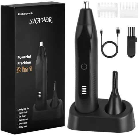 Fefod Tagliapeli Naso e Orecchie, 2-in-1 Ricaricabile USB Taglia Capelli Naso, Tagliacapelli Professionale Indolore per Sopracciglia e Viso con Display della Carica della Batteria, IPX7 impermeabile