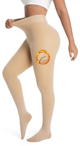 DIKER Collant Polaire Femme Collant Thermique Femme Collants d'hiver Doublés, Taille Haute, Haute Élasticité, Option longue, Couleur Chair
