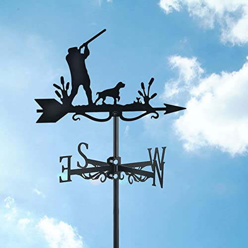 Veleta de metal negro para cazador y perro, veleta meteorológica, adorno de jardín, indicadores de dirección del viento con soporte de techo para decoraciones de cobertizos, cazador de aguas