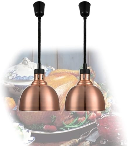 JAVPTAV Lampe chauffante for Aliments, Chauffe-Plats Portable avec Ampoule Infrarouge 250 W, Suspension rétractable de 75 à 160 cm(Copper)