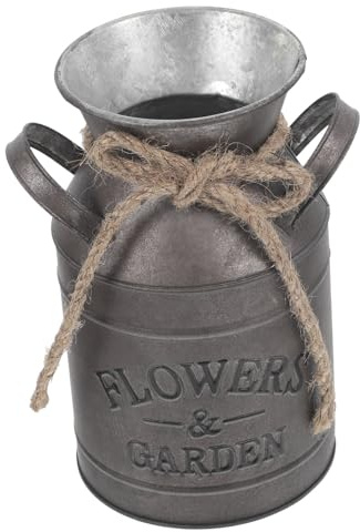 Mobestech Retro Iron Milk Jug Flower Bucket Rustic Decorative Planter Vintage Style Vase Front Porch Bedroom Kitchen Cabinet