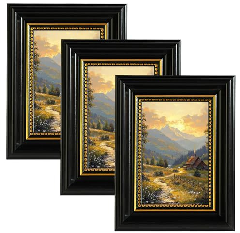 twirush 3 Stück Bilderrahmen Vintage Set, 10x15 cm Vintage Bilderrahmen, Fotorahmen zum Aufstellen und Aufhängen, Fotorahmen Schwarz für Wohnzimmer, Schlafzimmer, Büro Galerie