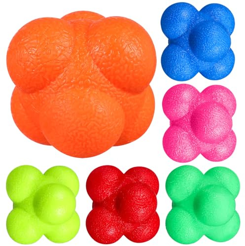 UKCOCO Lot de 6 balles de réaction rebondissantes pour football, basketball, tennis, coordination, exercices d'intérieur et d'extérieur