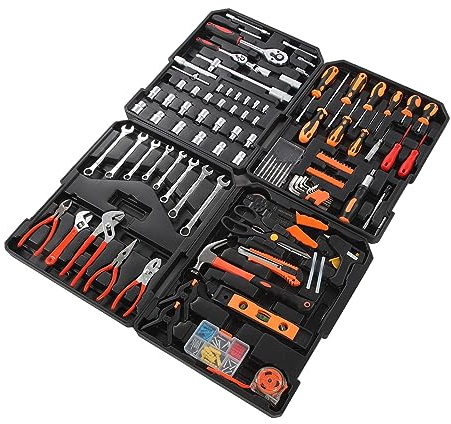 HELEVIA Kit D'outils de Réparation Automobile, Ensemble D'outils de Boîtier de Chariot 163 Pièces avec Tournevis, Pinces, Clés pour la Réparation Automobile et Moto