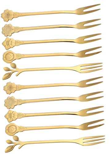 iplusmile Tenedores para Postre de Acero Inoxidable 10 Piezas Tenedores Creativos para Frutas y Aperitivos Diseño Decorativo Dos Dientes Ideales para Fiestas y Uso Doméstico