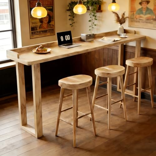 Lång och Smal Massivträ Bartabell, Hög Pubbord, Modern Hög Mat- och Köksbord av Trä, För Kök och Café, Utan Hocker(Beige,120x40x105cm/47x16x41in)