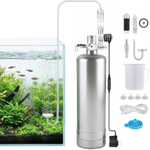 WHYIOFC 2 L CO2 växt akvarium komplett set, rostfritt stål akvarium CO2-generator
