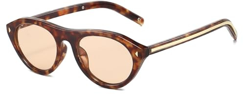 LJCZKA Retro Oval Sunglasses for Women Men Small Oval Cat Eye Sunglasses Narrow Round Cateye Shades 90s Vintage Sunnies Fashion UV400 Protection