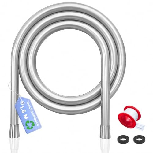PWERAN Hochdruckbeständig Duschschlauch 1,60m,PVC Flexibler,Universal ½Zoll | Knickfester Brauseschlauch mit 2 x Dichtungsringe und 1x PTFE-Dichtband,Shower Hose für Dusche & Wohnmobil & Badezimmer