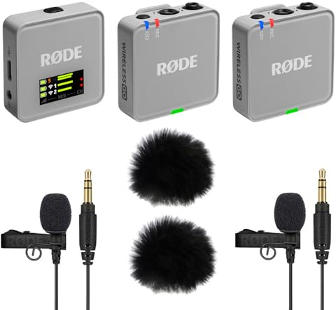 Rode Système de microphone sans fil GO Gen 3 2 canaux, gris pierre, avec 2 microphones Lavalier GO et 2 pare-vent en fourrure Keepdrum
