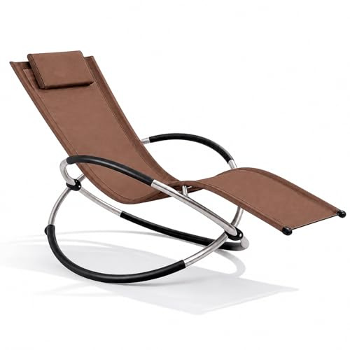 Poltrona Basculante Sdraio A Dondolo Da Giardino Con Poggiatesta Removibile In Textilene Traspirante Telaio In Metallo Ergonomica Relax Piscina Terrazzo Outdoor 73 x 150 x 93 Cm Marrone