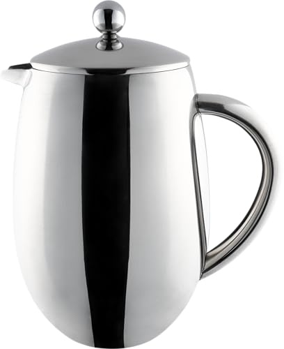 Café Olé BFD-08 BFD Cafetière, 1 Litre 3 Cup Double Walled Stainless Steel French Press Coffee Maker, Mirror Finish, Silver