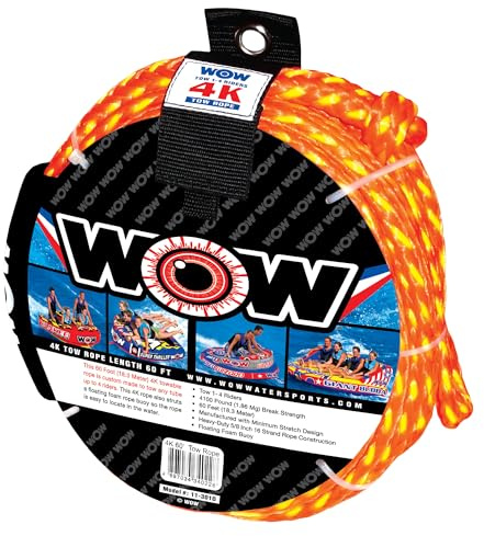 WOW Sports World of Watersports 4k 60 ft. Tow Rope with Floating Foam Buoy 1 2 3 or 4 Person Tow Rope for Boating, 11-3010