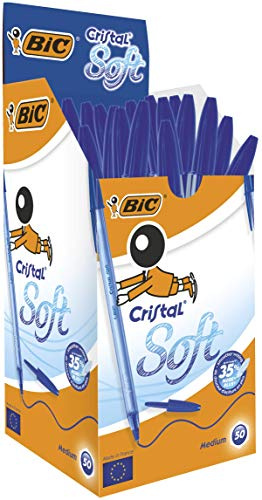 BIC Cristal mjuka kulspetspennor icke-infällbar blå låda med 50