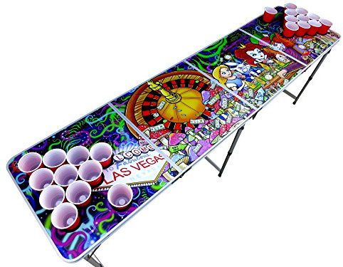 Alice in Las Vegas Psychedelic Poker Pong Table with Cup Holes and Hole Covers