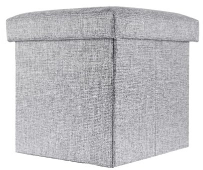 INTIRILIFE Faltbarer Sitzhocker 30x30x30 cm in Alaska GRAU - Sitzwürfel mit Stauraum und Deckel aus Stoff in Leinen Optik - Sitzcube Fußablage Aufbewahrungsbox Truhe Sitzbank