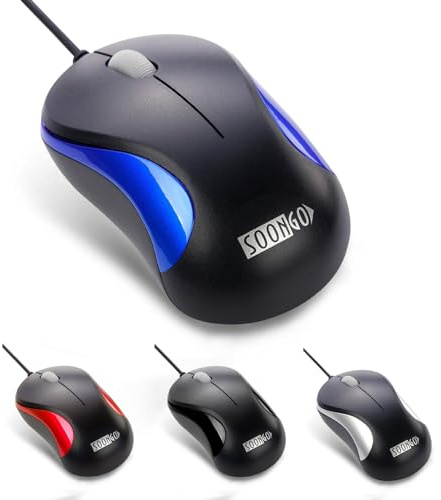 SOONGO Computer Mini USB Wired Optical Mouse Portable for Laptop, Notebook, MacBook - Blue