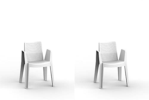 Resol Play Set 2 chaises de Jardin avec accoudoirs, empilable | Fauteuil Design Moderne, léger et Durable, Filtre Solaire UV | pour Patio, Balcon ou terrasse, Salle à Manger extérieure - Blanc