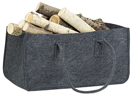 1x Borsa Portalegna per Camino in Feltro Cesto Portatile Portariviste Pieghevole HxLxP: 25x25x50 cm, Antracite