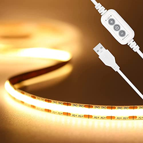 PAUTIX USB 5V LED Streifen Warmweiss 3000K 2M, TV Led Beleuchtung 640LEDs Dimmbar COB LED Strip Lights CRI90+ Flexibel LED Band licht für Schlafzimmer,Zuhause DIY Beleuchtung
