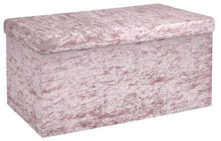 INTIRILIFE Faltbare Sitzbank 76x38x38cm in Samt Rosa - Sitzwürfel mit Stauraum und Deckel mit Samtbezug - Sitzcube Fußablage klappbare Aufbewahrungsbox Truhe Hocker