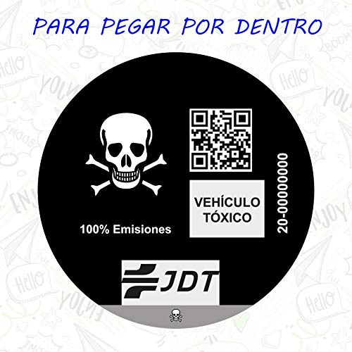 VINILO ADHESIVO CALAVERA PEGATINA STICKER DISTINTIVO AMBIENTAL COCHE VEHICULO TOXICO JDT PARA PEGAR POR DENTRO