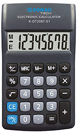 DONAU TECH Taschenrechner / 8-Stellig Wurzelfunktion/ 180x90x19mm/ Farbe: Schwarz/Rechner mit 8-stelliger Anzeige/Batteriebetrieb/Kompaktes Design