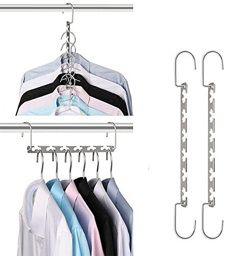 2 Grucce Salvaspazio per Armadio Resistenti in Metallo - Organizzatore Armadio Grucce Appendiabiti per Vestiti Jeans Pantaloni Camicie Borse - Verticali e Orizzontali (2 GRUCCE)