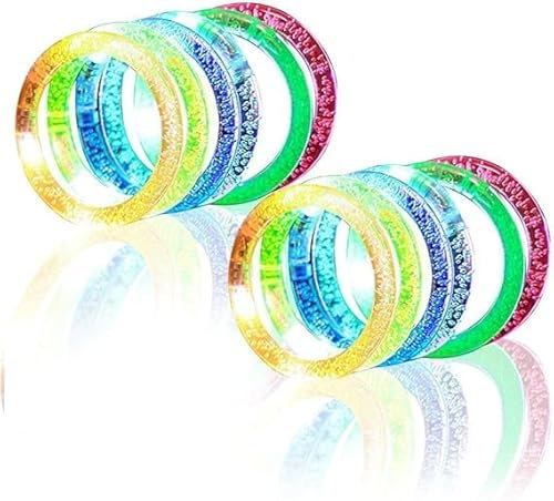 SULOLI 12 Stück LED Armband Set Bunt leuchtenden Armbänder für Hochzeit,dunkle Party,Glowing Sticks,Ketten,Weihnacht