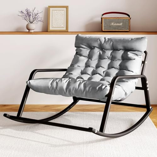 DSEWTEZXI Doppelt Atmungsaktiv Wohnzimmer Rocking Chair mit Gepolstert, Komfortabel Schlafzimmer Schaukelstuhl Mit Armlehnen, Draussen Gartenliege, Modern relaxsessel, Ergonomiestuhl (Color : Gray)