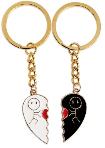 2Pcs Porte-clé Couple Amour Forme de Coeur en Acier Inoxydable Idée Cadeau pour Saint-Valentin Anniversaire Noël Amoureux Copain Copine avec Carte de Voeux Enveloppe