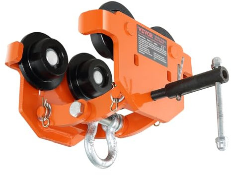 VEVOR Laufkatze 2Tonnen Tragfähigkeit Hallenkran 71–170,2mm Einstellbare Breite Kran 360x260x240mm Rollfahrwerk Doppelrad-Design Handfahrwerk für I- und H-Trägern Hallenkran Ladekran