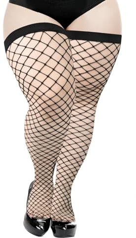 Moon Wood Calze Rete Donna Autoreggenti con Fiocchi Calze Sexy a Rete Overknees Taglia XXL