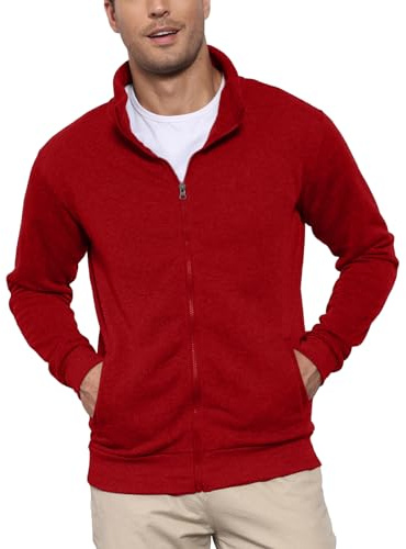 PRIVIMIX Sweat Homme sans Capuche Zippé Sweat-Shirt à Manche Longue Chaud Sweatshirts Pull Hoodie Rouge M