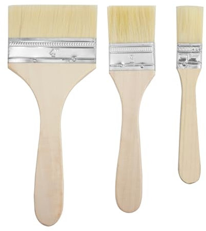Lot de 3 pinceaux plats avec manche en bois pour peinture à l'huile et peinture à l'huile pour bricolage et décoration (25/50/100 mm)