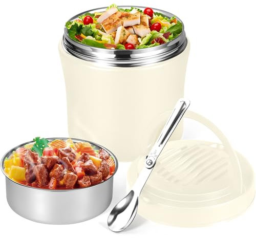 Bibykivn Termosbehållare för mat – 1 200 ml rostfritt stål värmebehållare med sked, termoskål med lock, läckagesäker värmebehållare för soppor, yoghurt, gröt (vit, 1 500 ml)