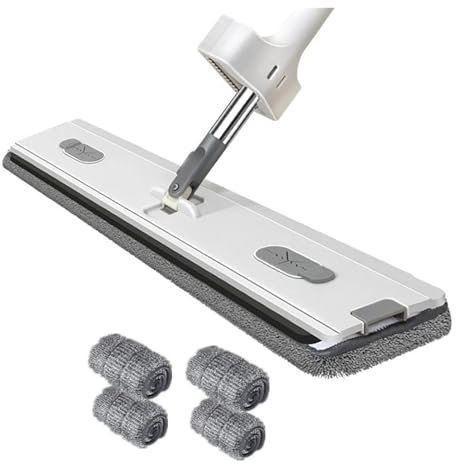 2023 Nouveau style grande vadrouille plate rotative à 360 °, grattoir de déshydratation autonome, compatible avec la vadrouille de nettoyage en profondeur des sols en bois dur de la maison(White mop 4
