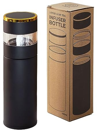 teapro Black Tea Infuser Bottle 450ml – Cold Brew Loose Leaf Tea Bottle with Infuser, Tea Flask for Hot & Cold, Travel-Friendly Tumbler