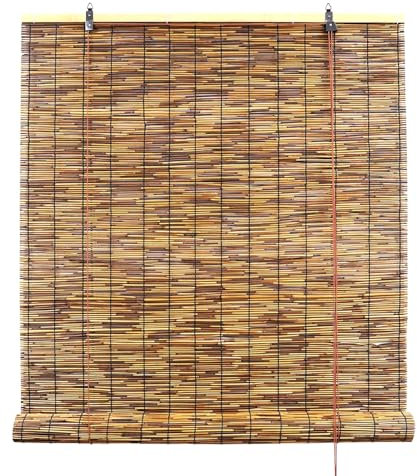 Outdoor Bambusrollo Bambus Rollos 100 75 140 128 150 80 90 68 82 70 cm Sichtschutz Rollo für Fenster/Türen Retro Jalousine Holzrollos(Brown)