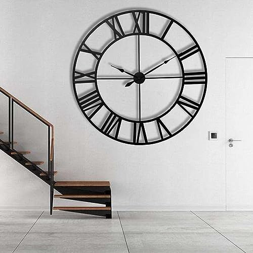 M.J COMFY-LIFE 15.75in-40CM Vintage Metal Wall Clock, Silent Non-Ticking Roman Numerals Clock for Living Room, Bedroom, Kitchen, Office, and Outdoor Decor (Black)
