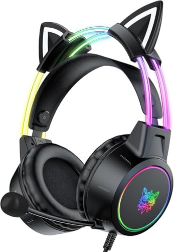Cuffie da gioco con orecchie rimovibili, RGB, 7.1 Surround Sound - Cuffie over-ear con microfono, leggere e comode per bambini/adulti, compatibili con PC, PS4/PS5, Xbox One Series
