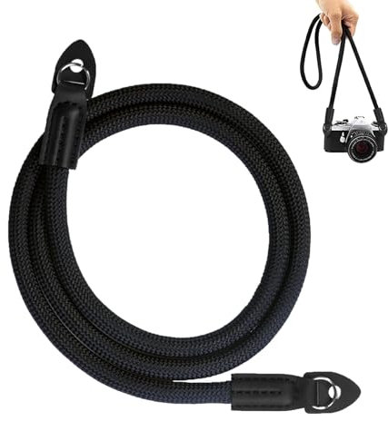 Nevoluxer Bandoulière pour Appareil Photo, Sangle Réglable avec Boucle à Dégagement Rapide, Clip de Sécurité, Compatible Hybrides et Numériques (Noire)