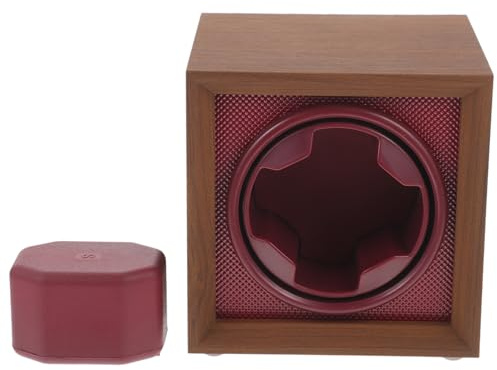 Beavorty Caja Enrolladora para Relojes Automáticos Madera Nogal Negro Vintage, Estuche Giratorio Panel Abs Rojo Oscuro, Almohadillas Ajustables para Hombres y Mujeres, Colección y Exhibición Elegante