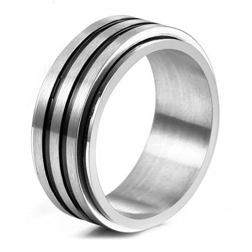 Calefee Drehringe für Herren Anti Stress, Verlobungsring Herren Edelstahl Bandring Drehbar Gebürstet 7,6 mm Breit, gr. 47 bis 72
