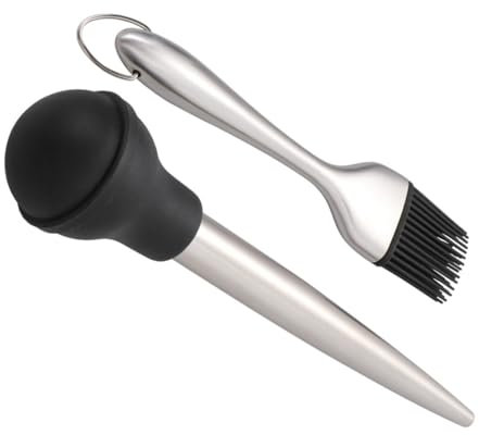 VALICLUD 4Pezzi Acciaio e Accessori per Barbecue con Pennello per Olio Contagocce e Tubo Silicone Strumenti per Condimenti e Marinature