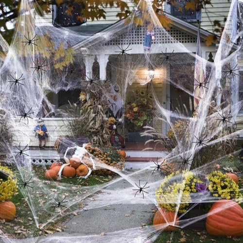 Halloween Deko, 150g Halloween Spinnennetz und 30 Stück Halloween Spinnen, Halloween Party Deko, Spinnenweben für Halloween Horror Decoration Outdoor, Indoor, Garten, kinderparty
